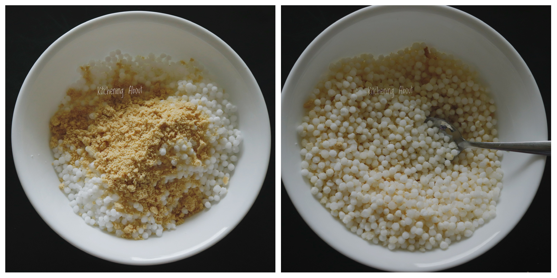 Mix peanut powder with soaked sabudana 